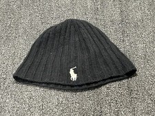 Polo Ralph Lauren Youth Kids Knitted Hat Cap Black White Pony One Size