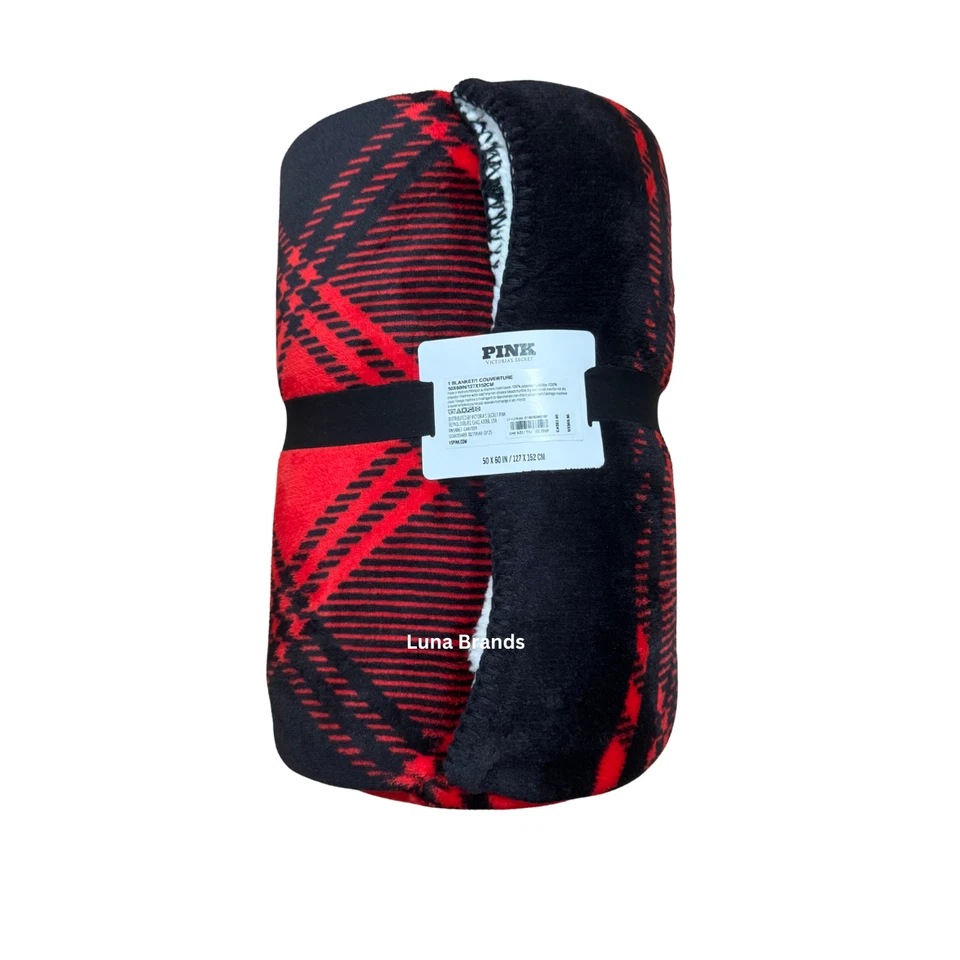 Victoria’s Secret fleece blanket Plaid Red & Back (Christmas 2025) - Image 2 of 4