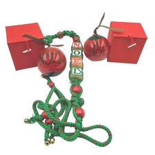 Vintage Christmas Noel Macrame Bell Wooden Blocks 2 Red Ball Ornaments Lot 3