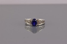 Sterling Silver Oval Blue Topaz Cubic Zirconia Accent Hearts Band Ring 925 Sz: 6