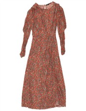 Zara Womens Long Sleeve Maxi Dress UK 10 Small Pink Floral Viscose Bohemian BQ03