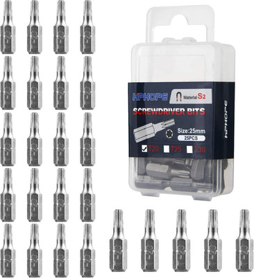 Screwdriver Bit Set T20 Torx Bits 1/4 Inch Hexagon 25 Pack Heat-Treated S2 Steel