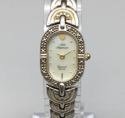 Vtg Jules Jürgensen Ladies Diamond Watch 17mm MOP Oval Dial  display picture 3