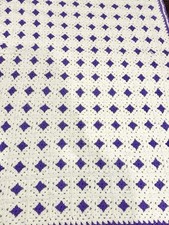 Handmade Crochet Granny Square Blanket Purple White 65x45 Throw Afghan