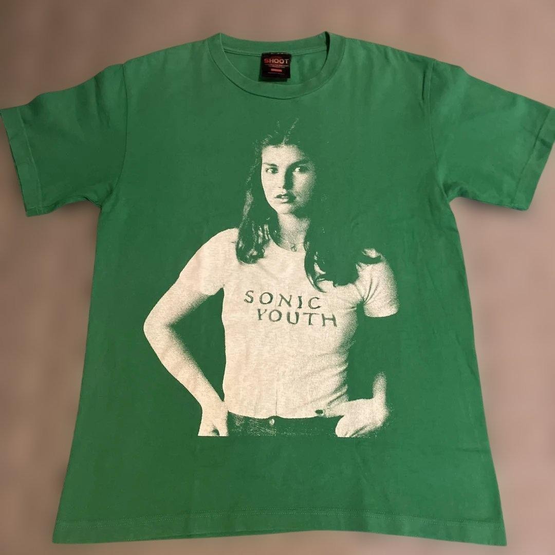 Sonic Youth 90s Vintage Green Girl Print T-Shirt M Cotton Used