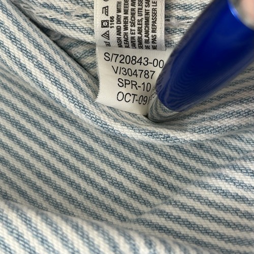 Y2K Gap 1969 Womens Blue White Railroad Stripe Denim Hooded Jacket M 3/4 Sleeve - Picture 11 of 11
