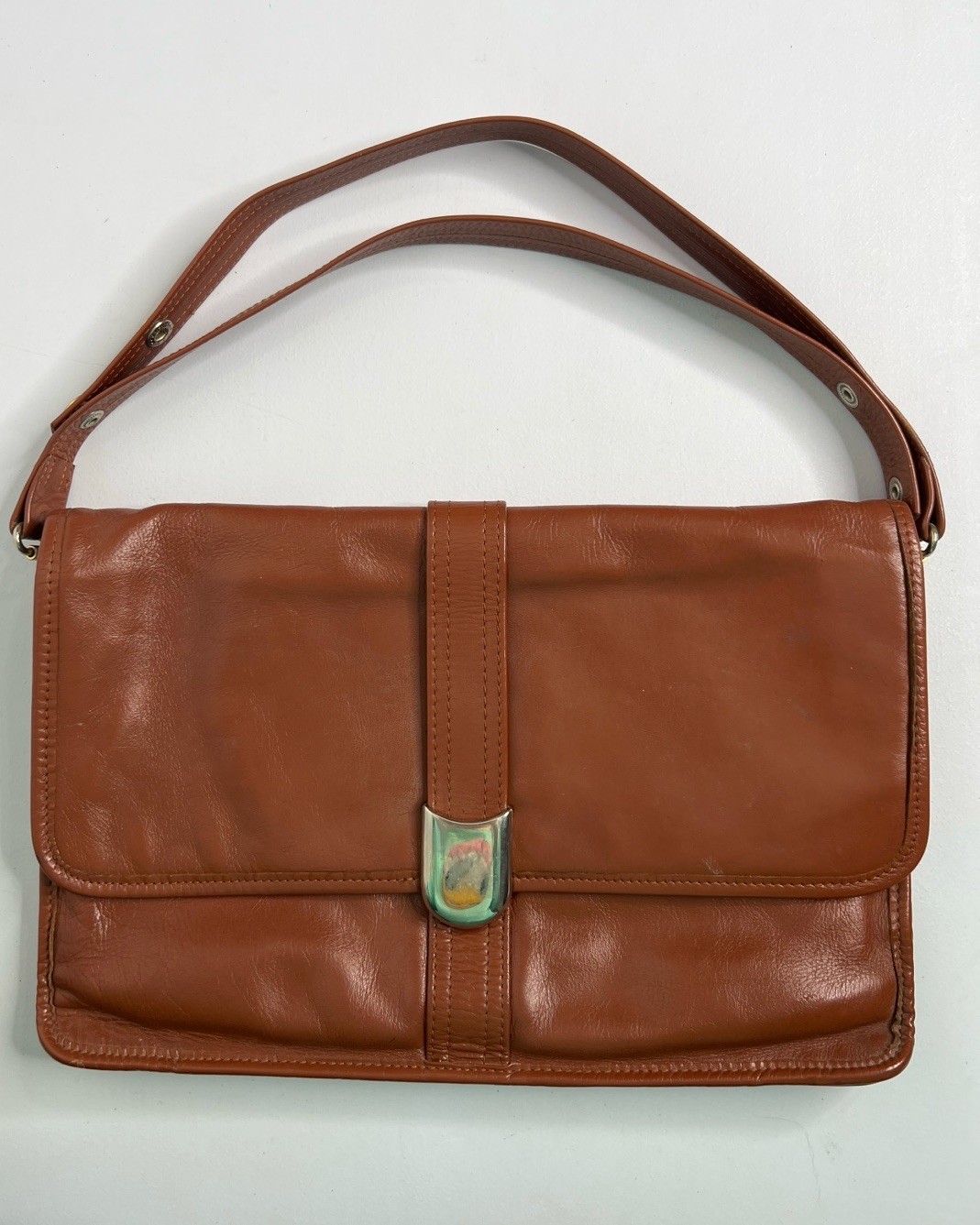 Vintage Brown Rectangular Leather Shoulder Bag Pu… - image 2