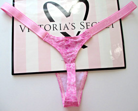 VICTORIA'S SECRET PINK Cotton High Leg Micro Thong Panty S M L Pink Leopard NWT