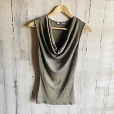 NWOT $68 Michael Stars Cowlneck Shine Tee Knit Blouse Black & Gold One Size