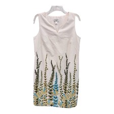 Ann Taylor LOFT Dress 12 P White Floral Botanical  Cotton Sleeveless Lined Zip
