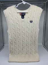Chaps Boys Ivory Cable-Knit V-Neck Sweater Vest 100% Cotton Size 7