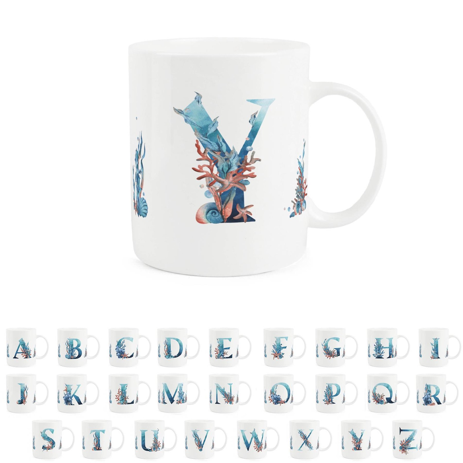 Bone China Letter Y Under The Sea Mug - Personalised Initial Cup Gifts