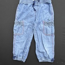 OshKosh B'gosh Girls Denim Cargo Pants Blue 100 Cotton Pockets