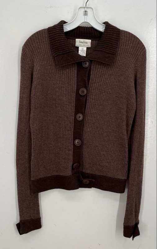Nieman Marcus Women's Brown Wool Blend Button Up Top - Size S