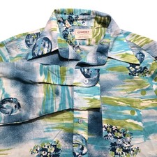 Vintage 70s Target Mens XL Blue Green Floral Abstract Print Button Down Shirt