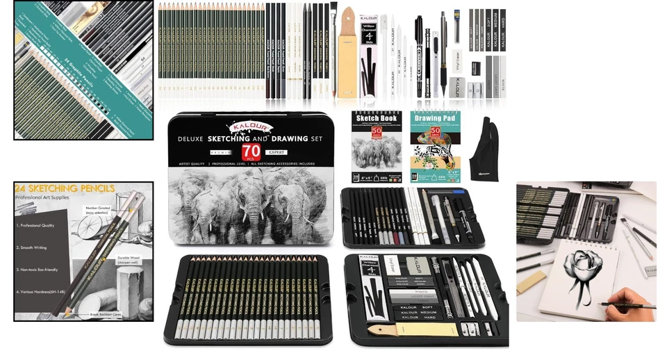 Pro Art 72-Pack Sketching Tools &  Sketchbook - Perfect for All Levels - Image 2 of 4