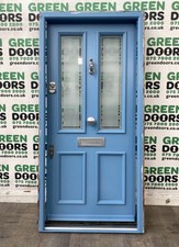 BLUE WOODEN FRONT DOOR EXTERNAL FROSTED DOUBLE GLAZED INWARDS EXTERIOR