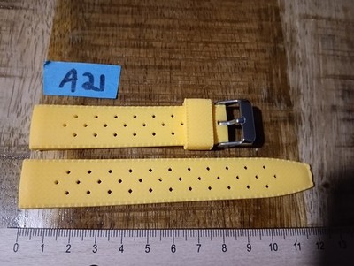 1x 20mm Uhrenarmband Vintage Tropic Stil Diver Strap Silikon GELB SILBER A21