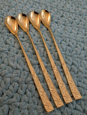 Lot Of 4 Cosmos Products Company Golden Fresco Iced Teaspoons 7 1/4''