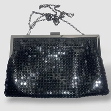 Olga Berg Clutch Black Metal Mesh Pouch Evening Cocktail Wedding Shoulder Bag