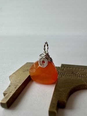 Sterling Silver Hand Wire Wrapped Slide Pendant Genuine Carnelian Gemstone