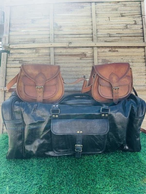 Sac de sport bagage homme neuf noir vintage cuir véritable 3 en 1 - Photo 1/3