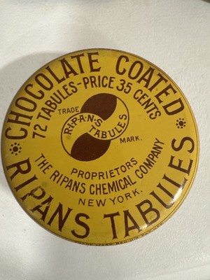 Antique Ripans Tabules Chocolate Coated Tablets in Tin w/ Original Packaging