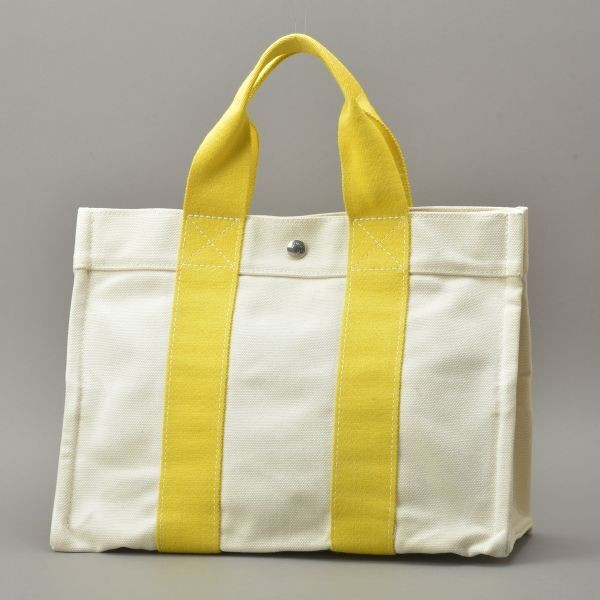Hermes Bora Pm Tote Bag Canvas Yellow Cleaned Natural Handbag /A.D/A.F