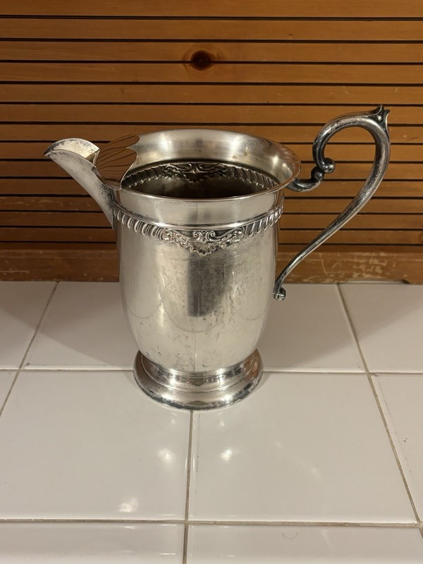 Large Vintage Silver On Copper Water Pitcher Nice Details
