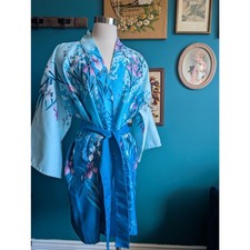Vintage Japanese kimono inspiredblye floral robe duster one size