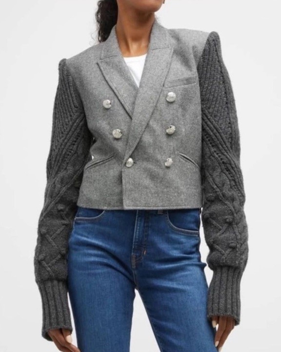 Veronica Beard Eamon Mixed Media Jacket Grey Size… - image 2