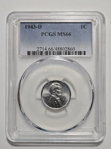 1943 D Lincoln Wheat Steel Penny 1c Cent PCGS MS66