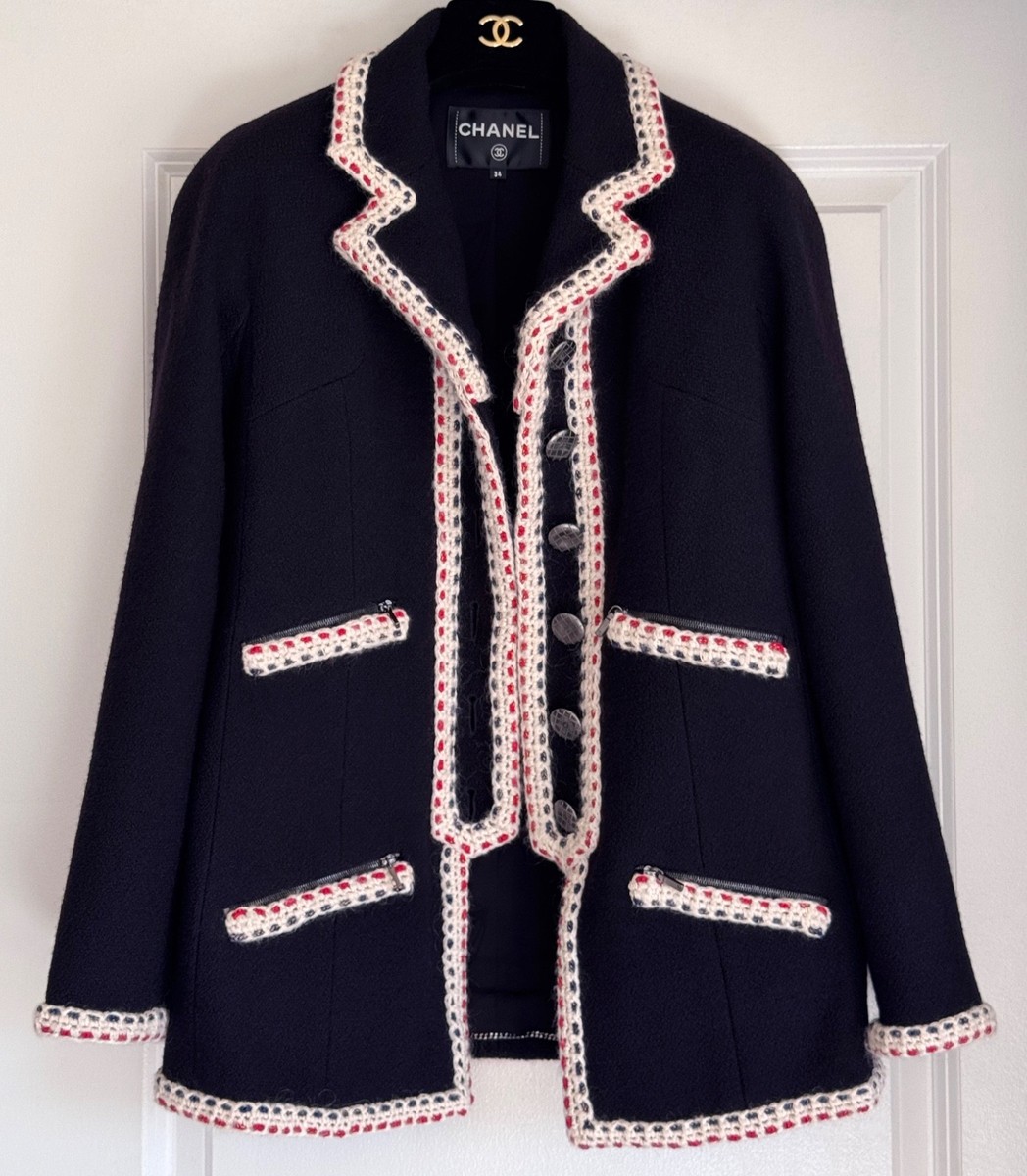 CHANEL 18B BLACK RED ECRU CC BUTTONS WOOL TWEED JACKET 34 XS | eBay