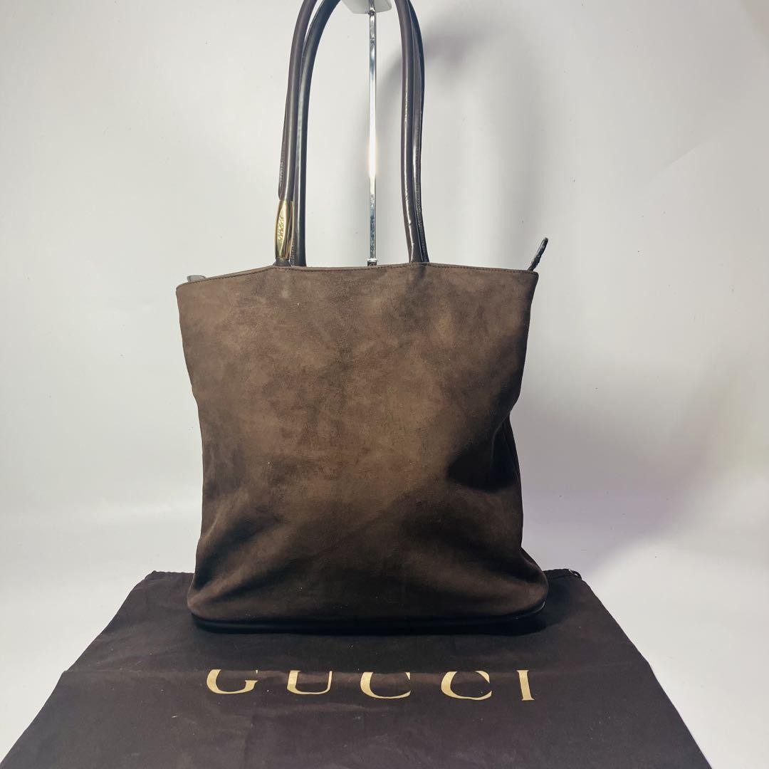 Vintage Gucci Brown Suede Leather Tote Bag 30x32x8 Used