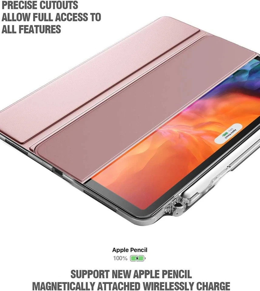 For iPad Pro 11 Case 2020/2018 Poetic Tri-fold Flip Tablet Smart Cover Rose Gold - Image 4 of 4
