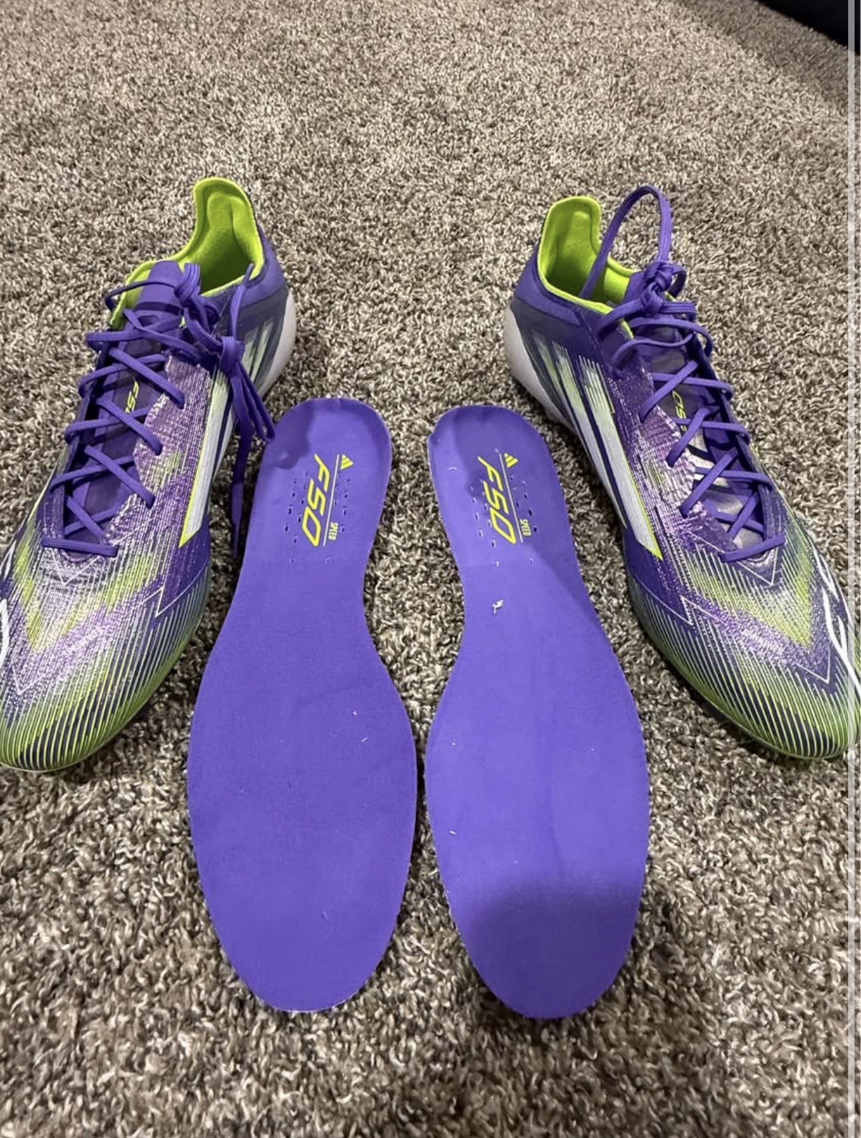 adidas F50 Lightweight Soccer Cleats Purple Green Graphic Plastic Lace Up 2025 thumbnail 3