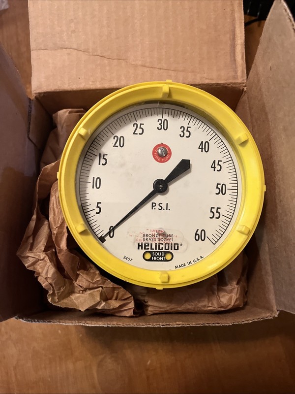 Helicoid 2457 Pressure Gauge 5” 0-60PSI, 1/4" NPT Back Connection Yellow