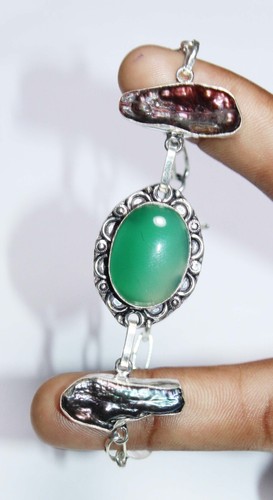 Green Onyx Abalone Shell Gemstone Handmade Bracelet jewellery Bracelet Size 8 in - Picture 3 of 4