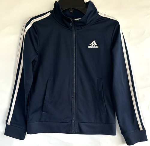 Adidas Boys Youth Athletic Track Jacket Size Small (8) Blue White 3 Stripes