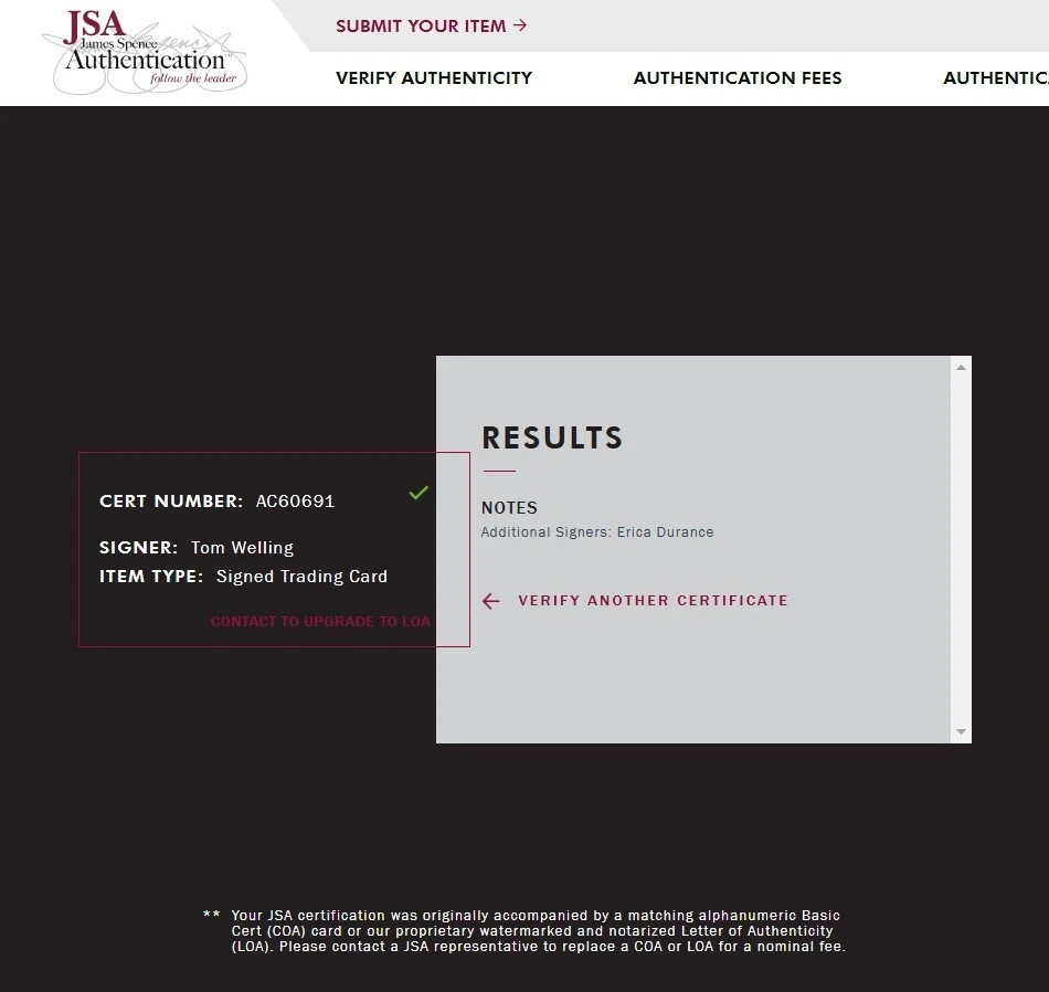 Tom Welling AND Erica Durance signed 2022 CZX Crisis on Infinite Earths card JSA - Image 3 of 3