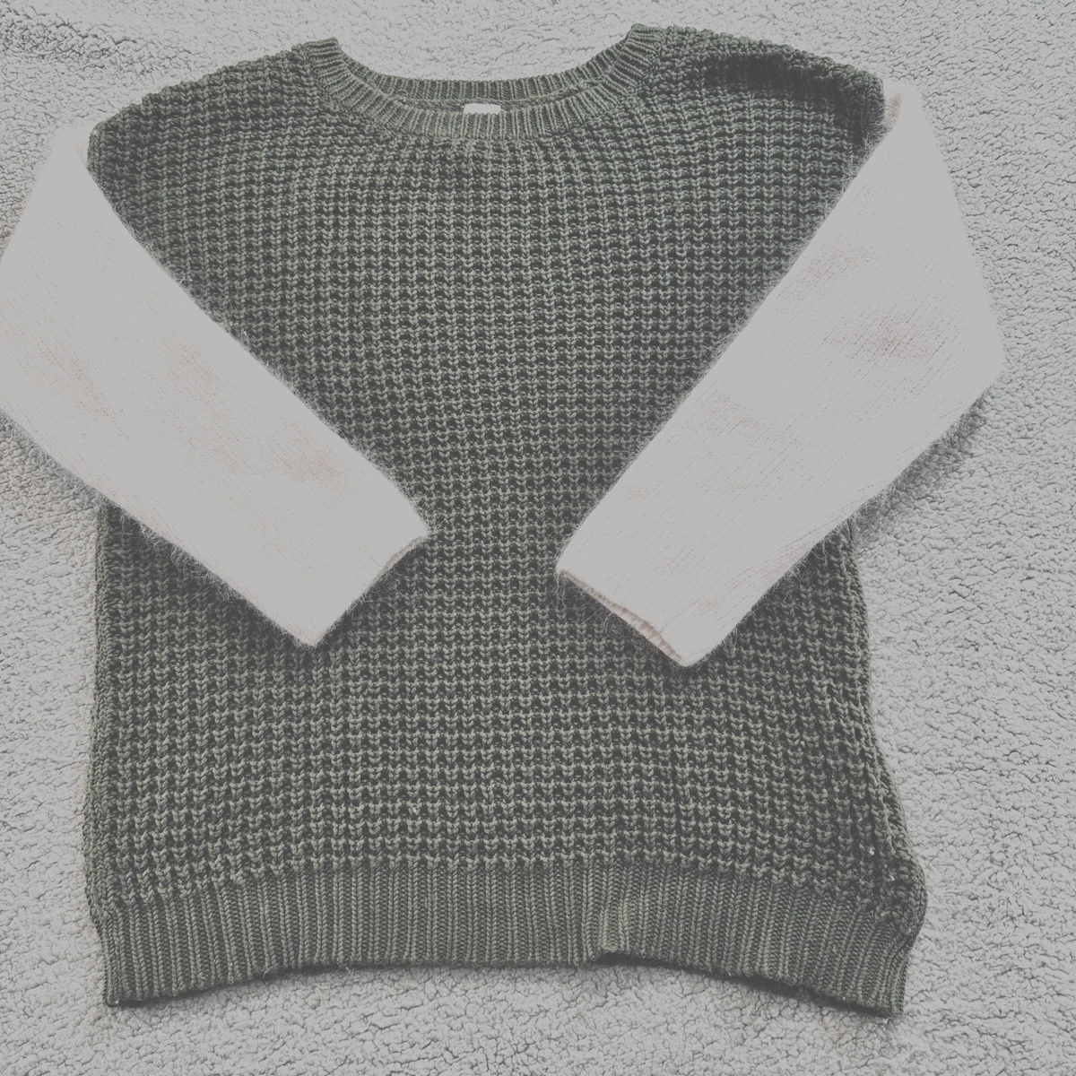 CASHMERE ANGORA SWEATER WOMENS L GREEN WHITE KNIT SLOUCH ANTHROPOLOGIE SI IAE