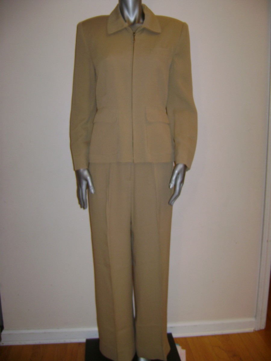 RALPH LAUREN WOMENS JACKET BLAZER PANT SUIT SET size BEIGE BROWN