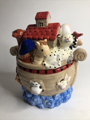 Vintage Ceramic Noah's Ark Cookie Jar Holiday Time Hand Painted w/ Box - Picture 2 of 12