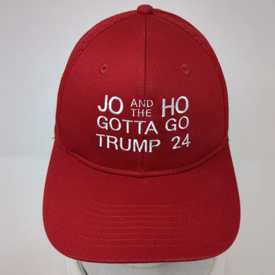 Jo and The Ho Gotta Go Trump 24 平沿帽卡车司机帽子红色 OS 网状港务局 — 第 2/4 张图片