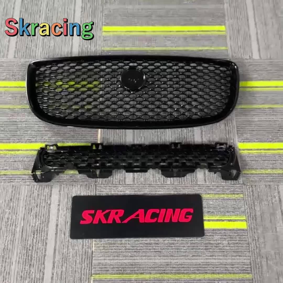 Gloss Black Front Grille Upper and Lower Mesh Grill For Jaguar XJ