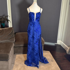 Women s Blue Sparkly Mermaid Fit Prom Party Dress CrissCross Straps Size 2 NEW