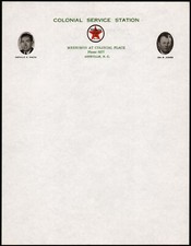 Vintage letterhead Colonial Station TEXACO gas and oil Asheville North Carolina