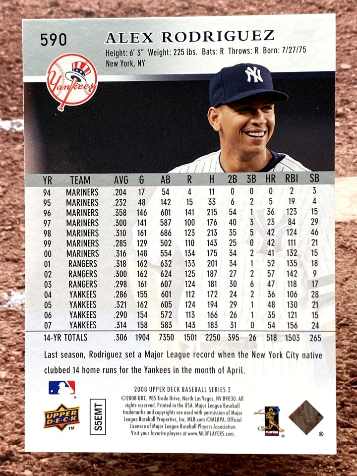 2008 Upper Deck Alex Rodriguez #590 New York Yankees - Image 2 of 2