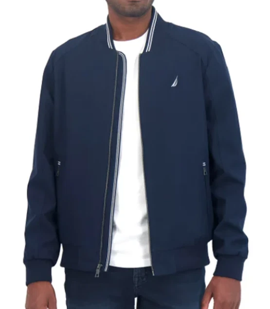 Nautica Men's Water Resistant Ribbed Collar Lightweight Bomber Jacket Medium