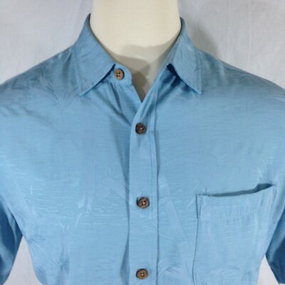 Paradise Blue Tropical Shirt Blue Palms Short Sleeve Size Large